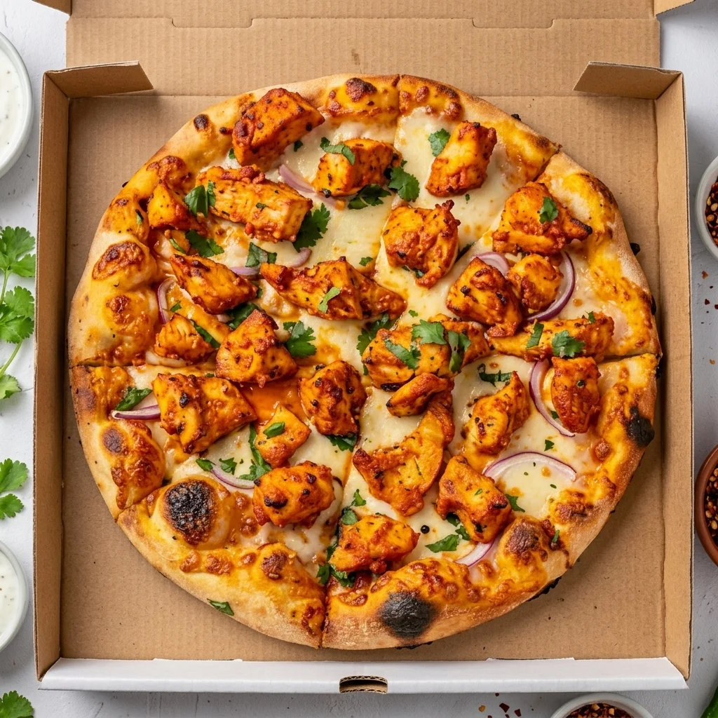 Tandoori Chicken Pizza at Nick Boss Fast Food Edmonton - Indian Fusion Pizza
